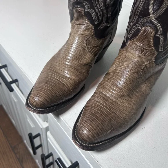 Vintage Justin Lizard Skin Cowboy Boots Women's 7B Brown Western Exotic Leather - Picture 5 of 8